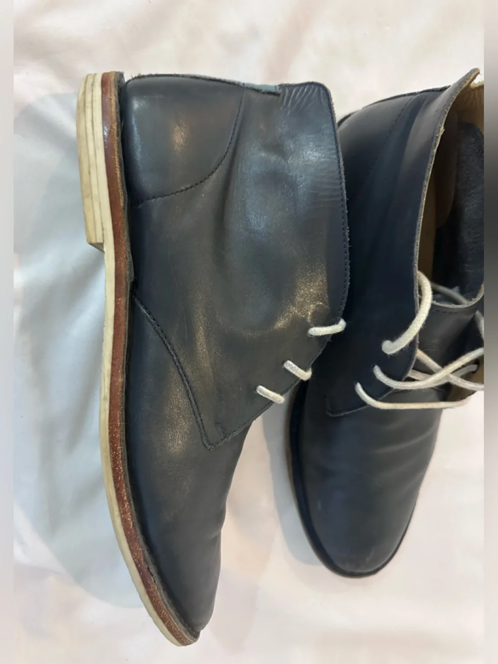 Cole Haan Navy Leather Chukka Boots with Contrast Laces